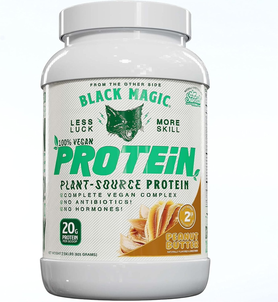 Black Magic Plant-Avots 100% Vegan Protein - Keto, zems cukura līmenis, bez piena produktiem - Pre/Post Workout - Zemesriekstu sviests - 20g Protein - 2 LB