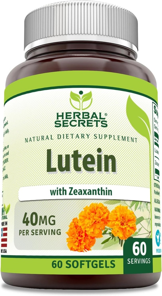 Augu Noslēpumi Luteīns ar Zeaxanthin Papildinājums - 40 Mg Per Servē - 60 Softgels - Non-GMO --Lutten-Free -Ražots ASV