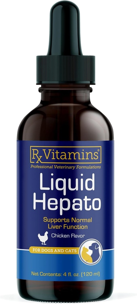 Rx Vitamīni Šķidri Hepato - Šķidri Aknu Atbalsta Papildinājums ar Piena Šistils - Aknu Suņu Papildinājums Bagātināts ar B vitamīna kompleksu - Vistas Flavor (4oz)
