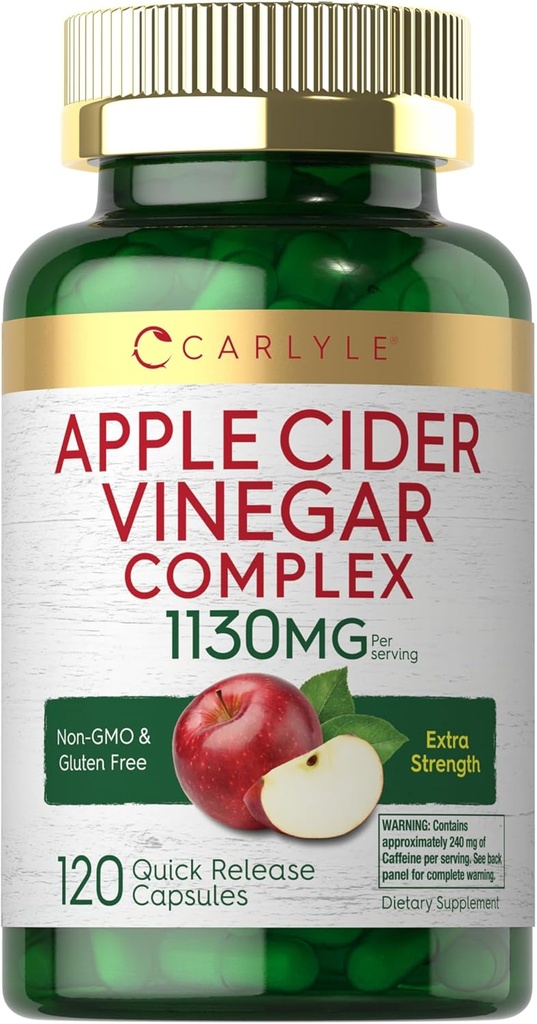 Carlyle Apple sidra Etiķis Kompleksās kapsulas          - 120 tabletes - ar Cayenne un ingveru - ne-ĢMO un bez glutēna Papildinājums