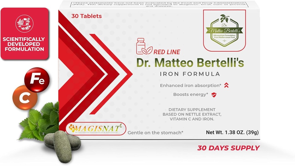 Dr. Matteo Bertelli dzelzs formula (30 tabletes) - Tējas ekstrakts, vitamīns C, dzelzs