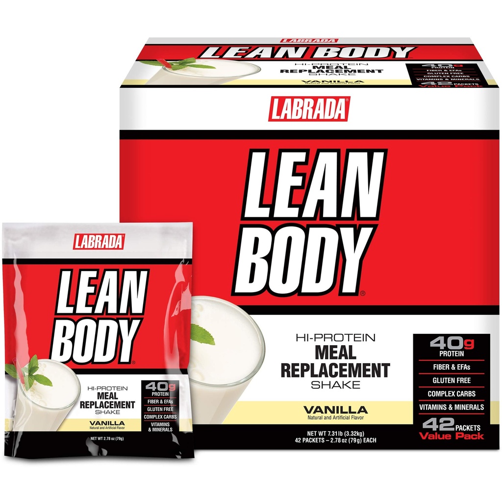 Labrada Lean Body MRP All-In-One Vanilla Ēdienreizes aizstāšana Shake, 40g Olbaltumvielas, Whey Blend, 8g Veselīgi tauki EFA's & Fiber, 22 Vitamīni un minerālvielas, Nav mākslīgas krāsas, Gluten Free, (42 Paketes)