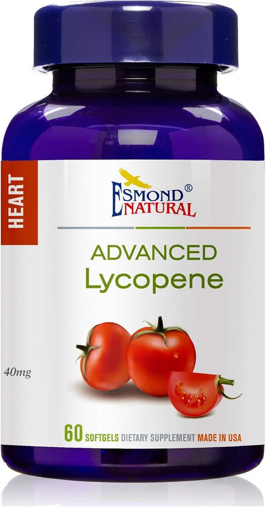 (3 Pack) Esmond Natural: Advanced Lycopene (atbalsta prostatas un sirds veselību), GMP, Natural Product Assn Sertificēts, Ražots ASV - 40mg, 180 Softgels
