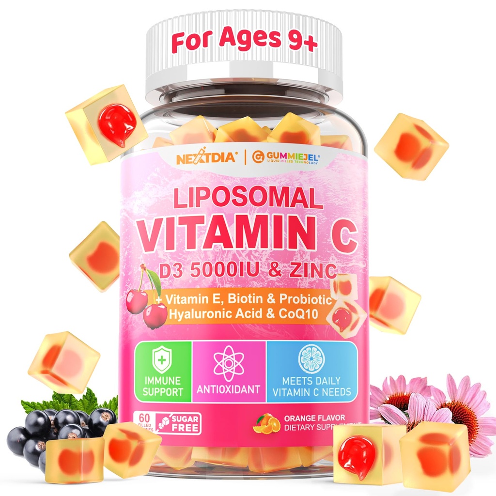 Liposomālais vitamīns C 1000mg + D3 5000IU + Cinka pildīti Gumijas, Folāts 800mcg Košļājamā Papildinājums, Plūškoka Imūnskābe, Hyaluronic Acid, VE, Skaistumam, Enerģētika un vispārējā veselība, Bez cukura, dabas
