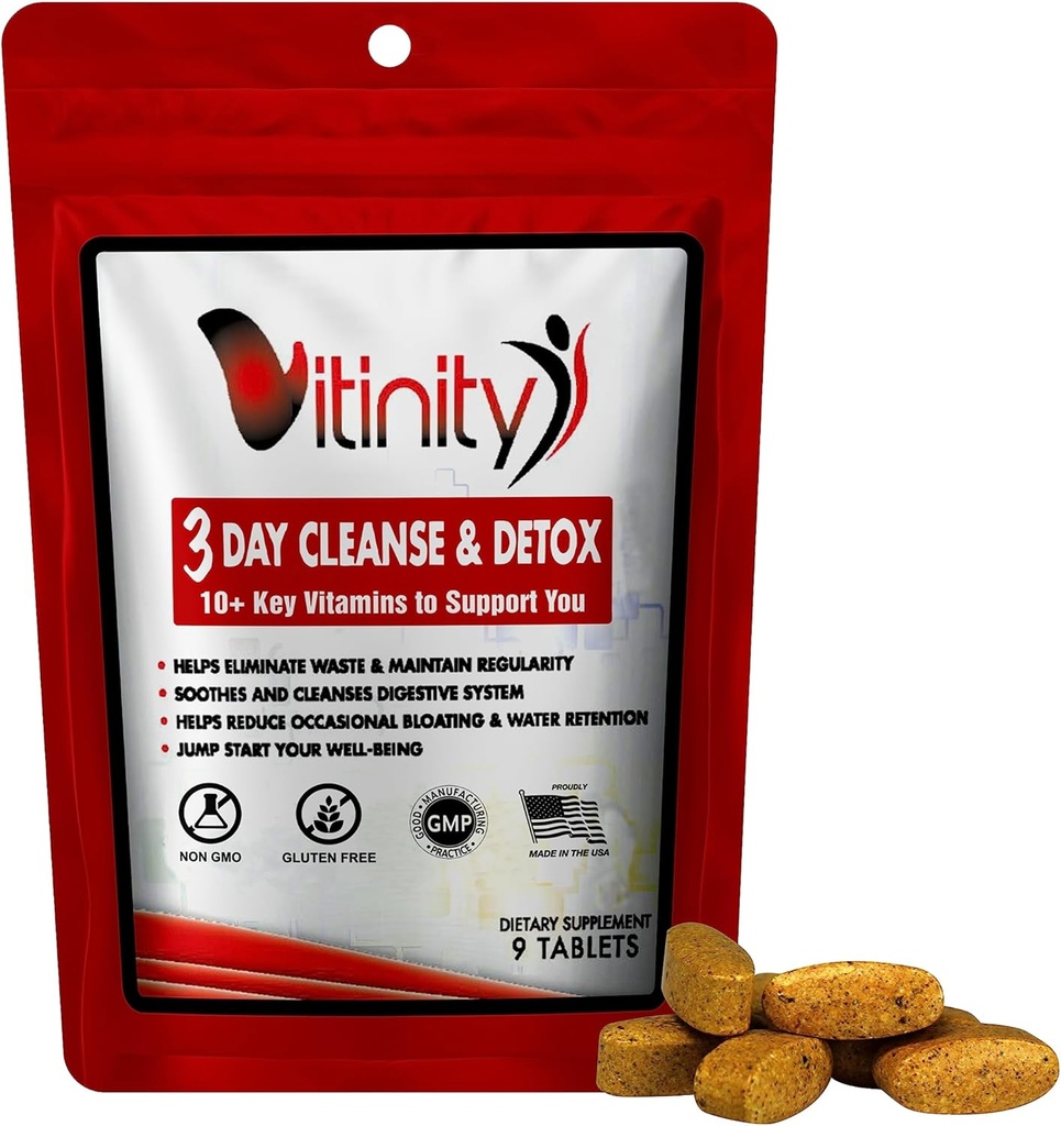 VITINITY 3 Day Detox - Dabīgs vesels ķermenis Detox tabletes - Colon tīrīt gremošanas veselību - augu papildinājums svaram, uzpūšanās, un aizcietējums atvieglojums - ābolu sidra Etiķis un kajēnas pipari (1)