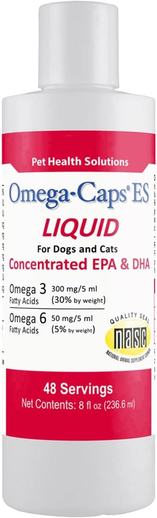 Šķidrums suņiem un kaķiem Augsta potence Omega-3 un Omega-6 Taukskābes Koncentrēts EPA un DHA Zivju eļļas Papildinājums Vet Formulēts Ražots ASV Ādas Coat locītavu un sirds veselības 8 fl oz 48 Servējumi