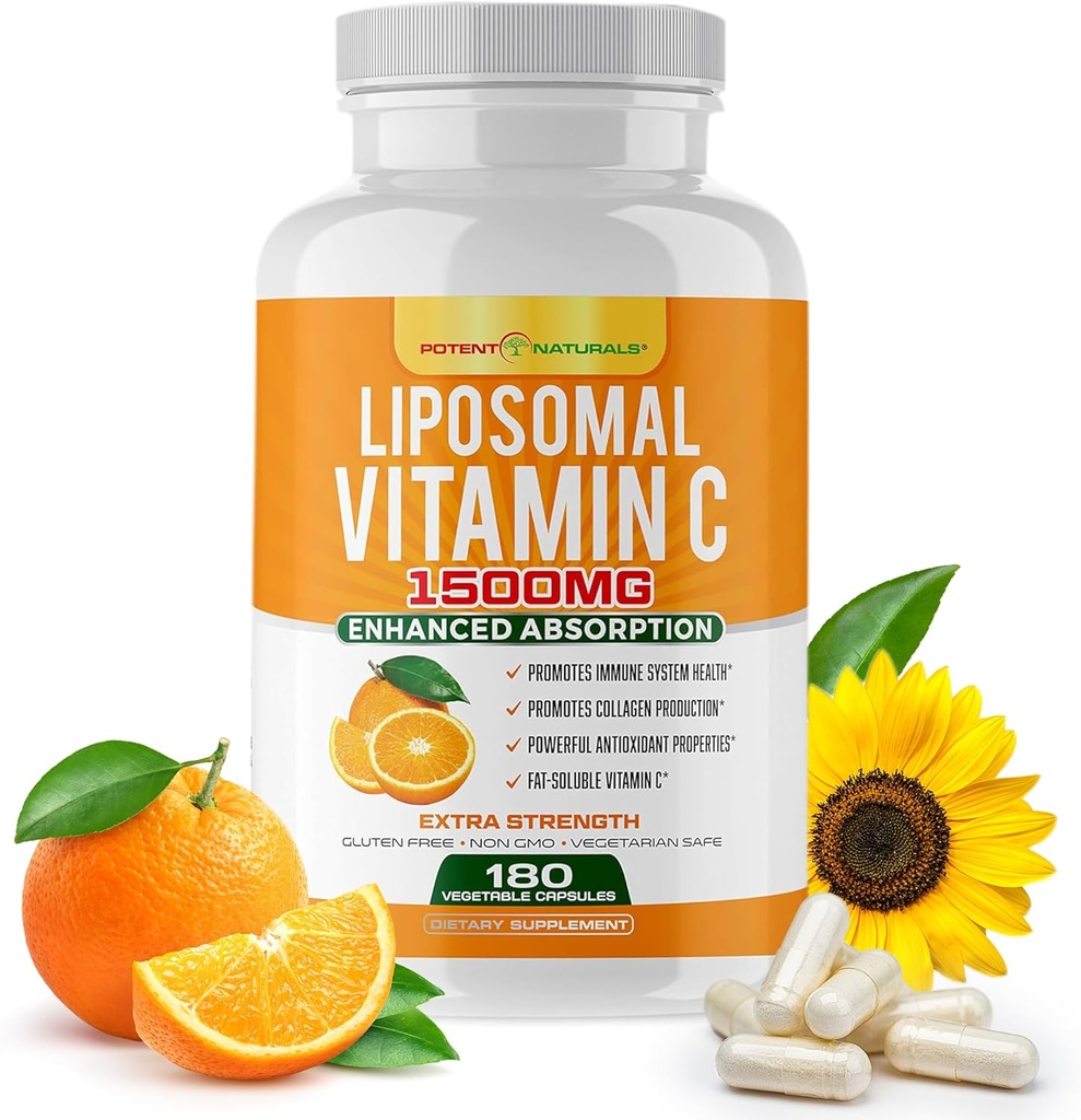 Liposomālais vitamīns C 1500mg, C vitamīna papildinājums - augsta absorbcija Askorbīnskābe - Imūnatbalsta papildinājums un palīdz kolagēna ražošanai- 180 kapsulas