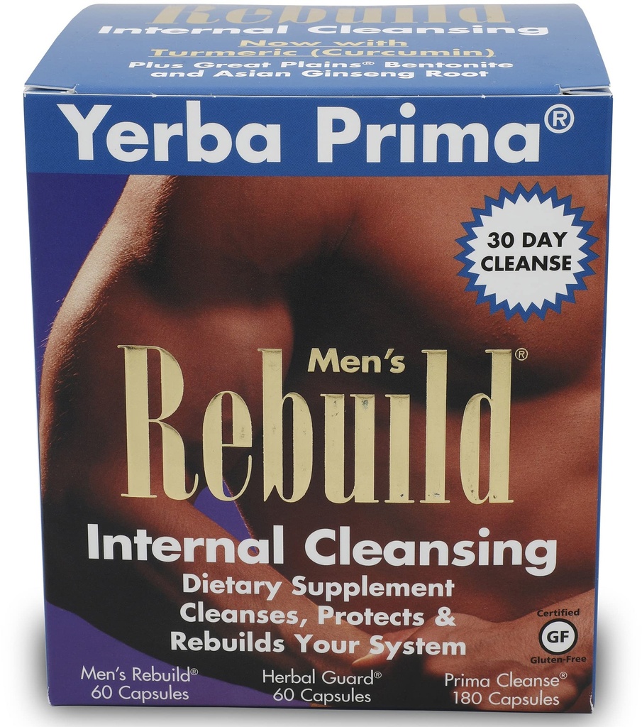 Yerba Prima tīrīt vīriešiem Rebuild Kit - 30 dienu iekšējās tīrīšanas bagātinātāji, kas paredzēti vīriešiem - prostatas un resnās zarnas veselība - nieru un aknu - dabas augu Psyllium Fiber, Aloe Vera, piena daiviņas