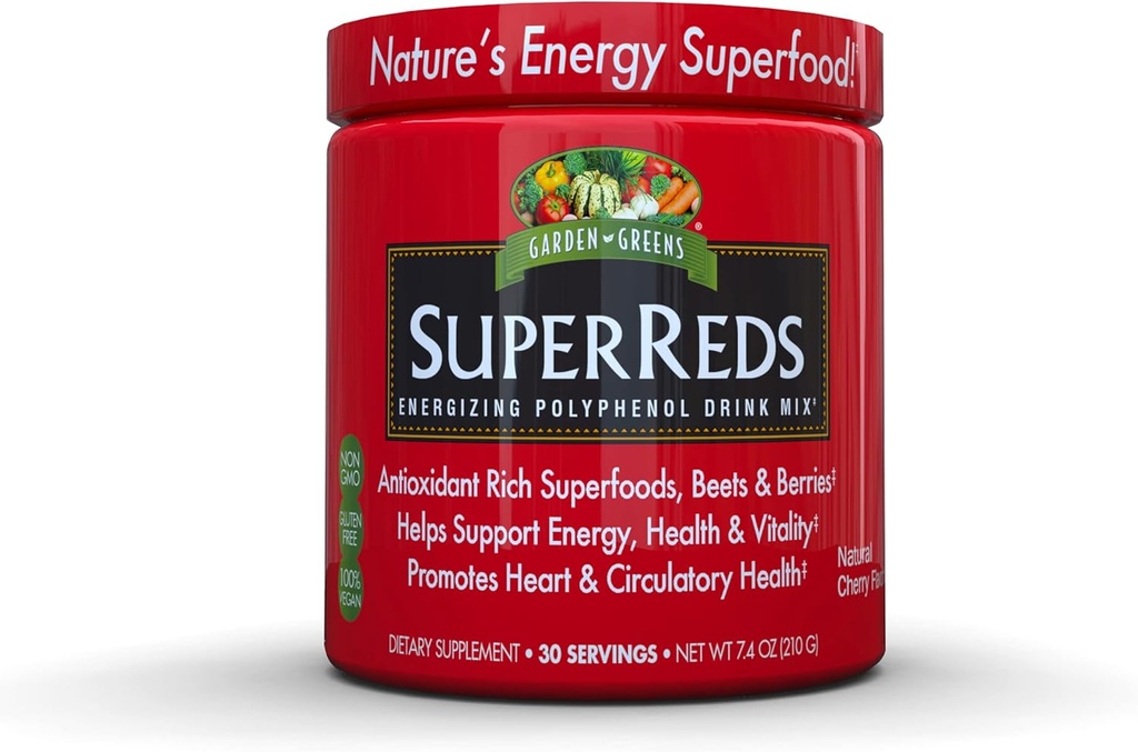 Dārza Zaļie Super Reds Energizing Polifenols Superfoods, Antioksidanti, Pulveris Dzēriens Mix, 30servings,7,4 unces