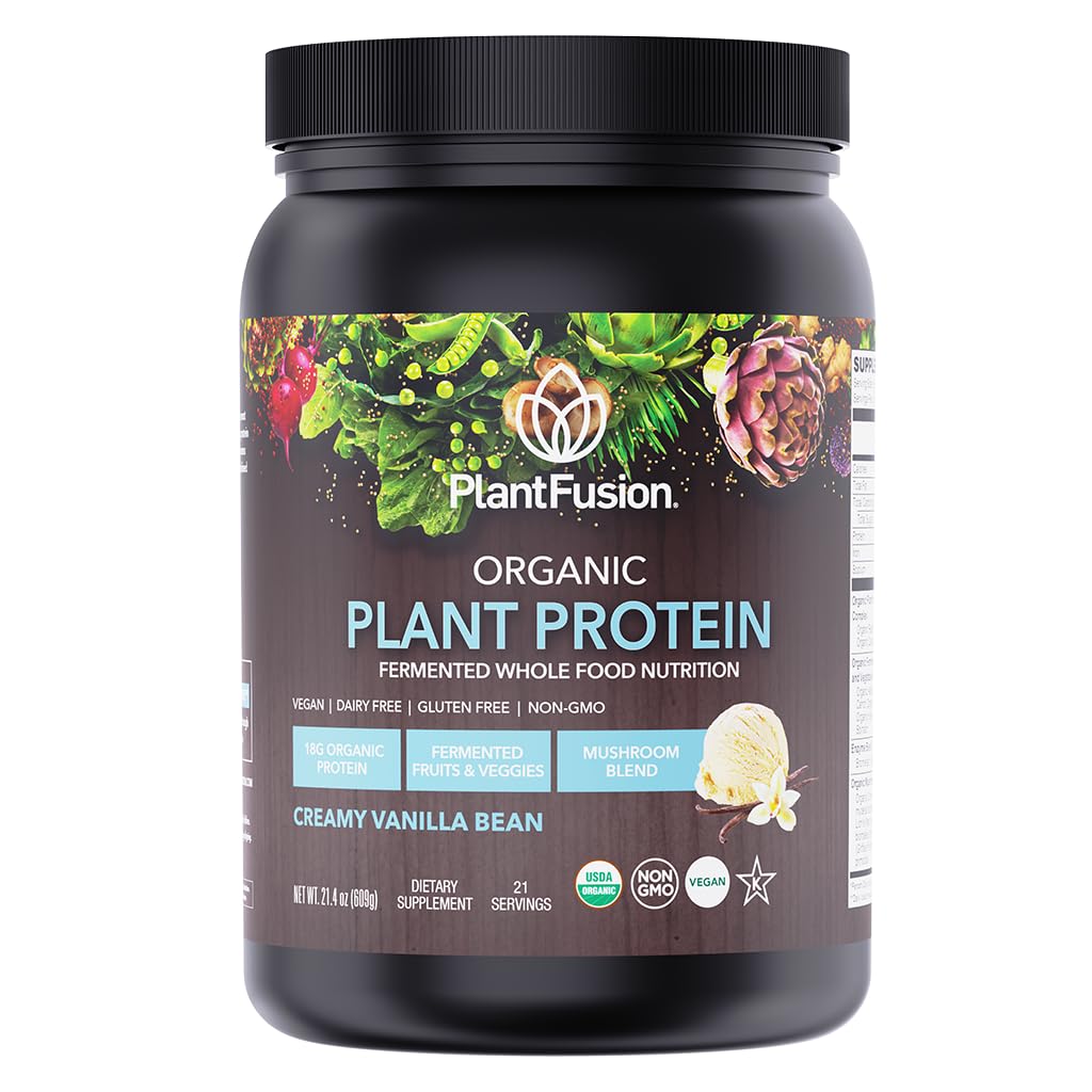 SOTRU Organic Vegan Olbaltumvielu Pulveris - Vesela pārtika, augu izcelsmes Olbaltumvielu pulveris ar zaļu Superfoods, Fermenti & Probiotikas - USDA Sertificēts Organic, Non-GMO, Bez Gluten - Vanilla 18,5 oz, 21 Servē