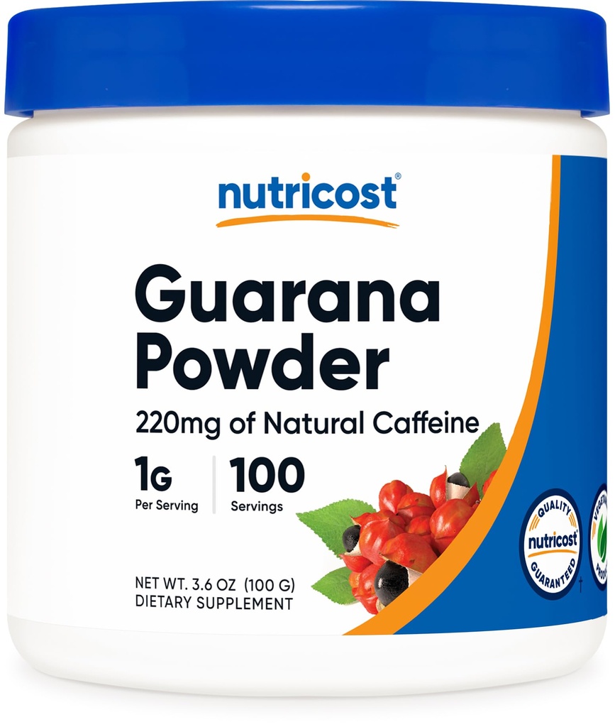 Nutricost Guarana Extract Powder 100 Grams Per Pudele - Dabīgs Brazīlijas augu kofeīna Energizer papildinājums