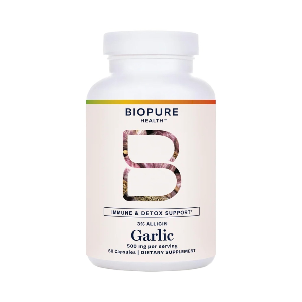 BioPure High Allicin Ķiploku papildinājums – spēcīgs Organisks papildinājums, kas bagāts ar allikīnu, Trace Minerals, Vitamīni, Aminoskābes, & Fermenti imūnās, Detox, Gut Health, & Kopējais Wellness – 60 kapsulas