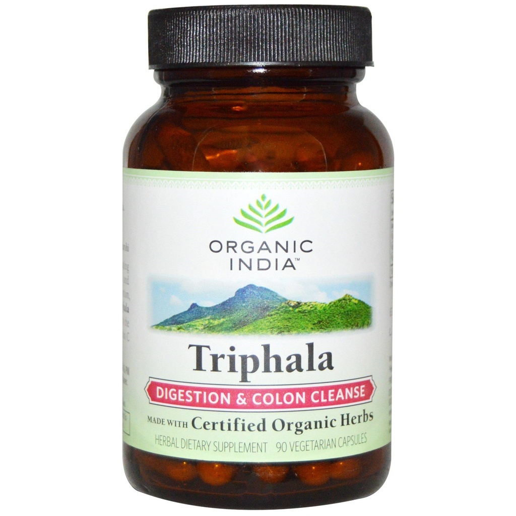 ORGANIC INDIA Triphala Kapsulas Organiskais - augu papildinājums ar Amla, Bibhitaki, Haritaki, Gremošanas un koloniju atbalsts, Imūnsistēmas atbalsts, Adaptogen, Vegan, USDA Certified Organic - 90 kapsulas