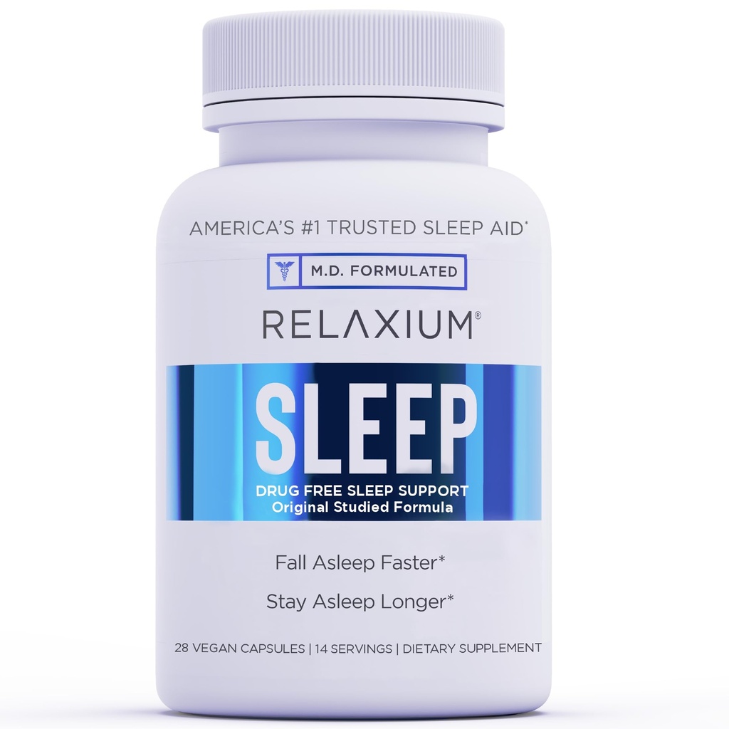 Relaxium miega palīglīdzeklis, 14 dienu piegādes, ne-Habit Forming, uztura papildinājums labākam miegam, bez zālēm, stresa atvieglojums, ar magniju, melatonīnu, GABA, kumelīšu, ražots ASV (28 Vegan kapsulas)