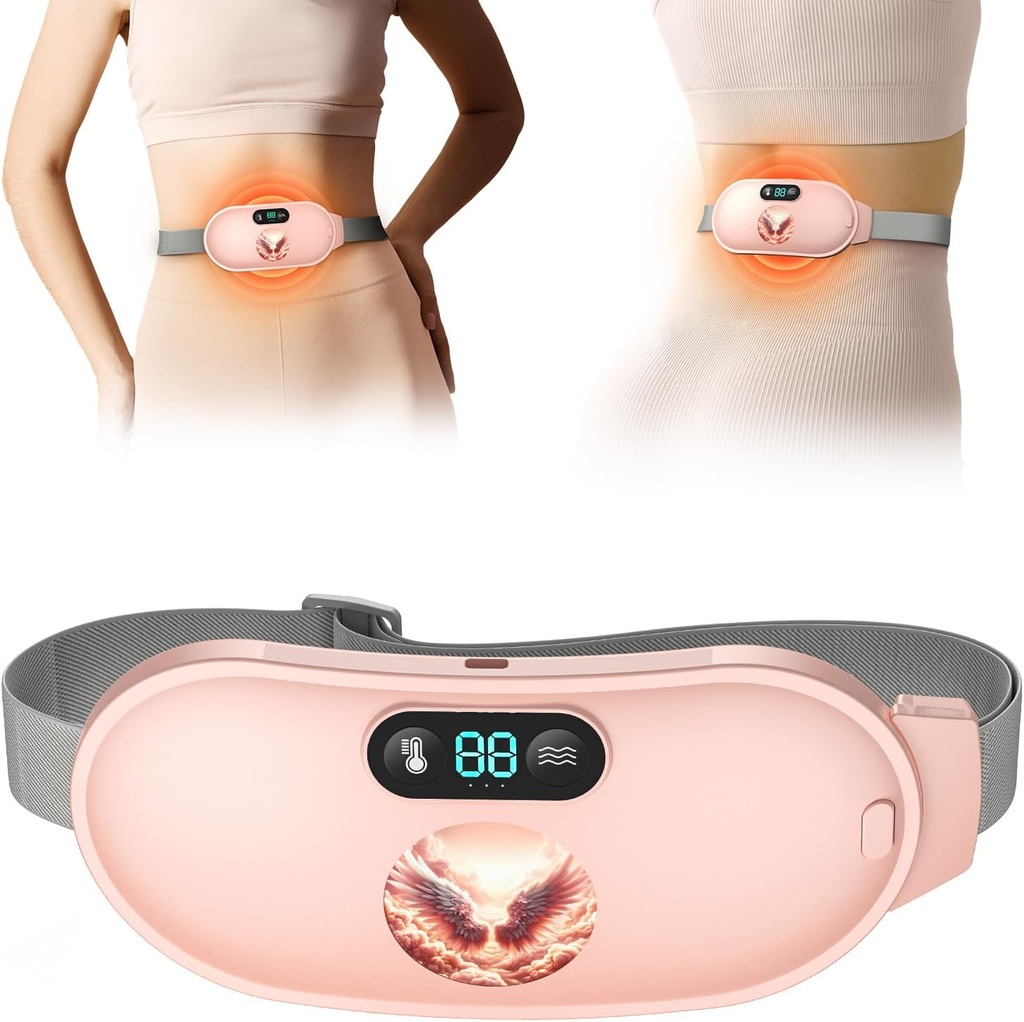Apkures paliktnis Perioda Cramps, Ātrā Apkure ar 6 Siltuma Līmeņiem un 6 Masāžas Modes, Pārnēsājami Menstrual Apkure Pad, Belly Periods Massager sievietēm un meitenēm, Pink
