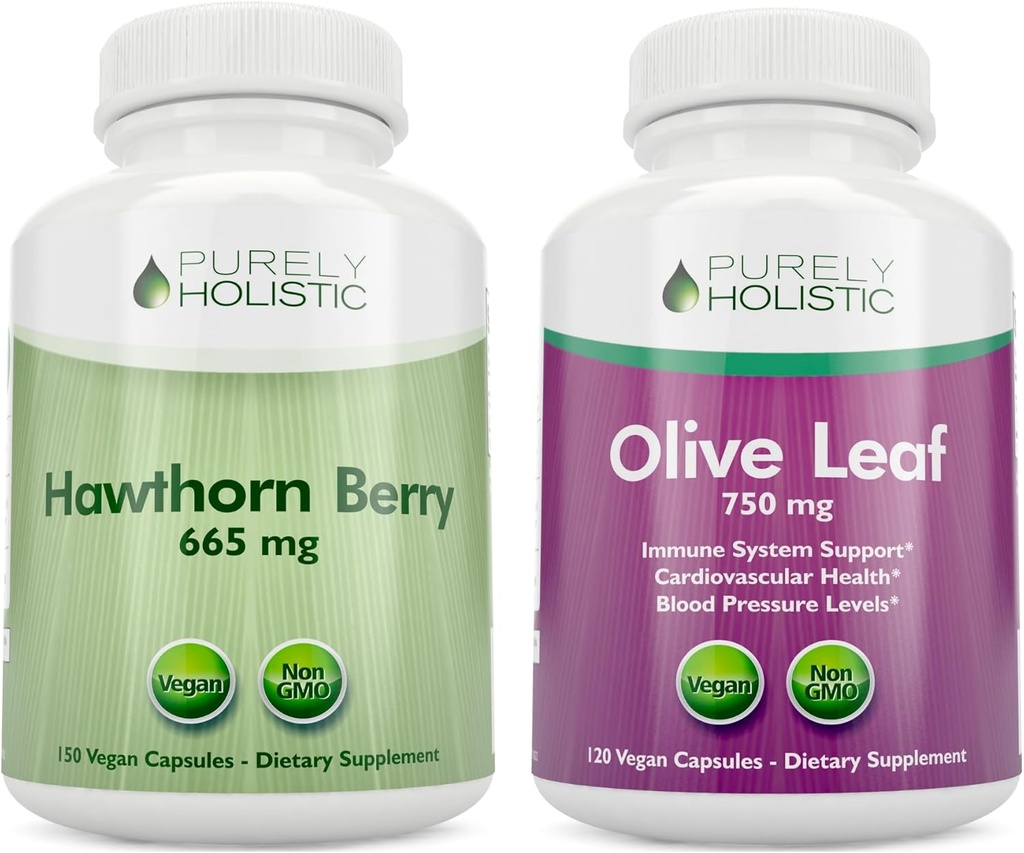 Tīri Holistisks Hawthorn Berry 665mg + Olive Leaf Extract 750mg Bundle + 270 Vegan Kapsulas - izgatavotas ASV