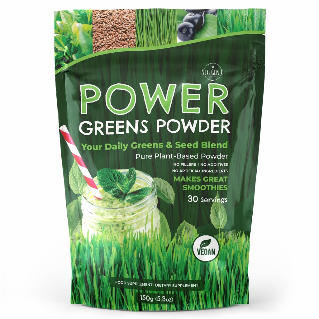 Super Greens pulveris - 150g - Imūnsupport - Pārtikas papildinājums - Superfood Greens - Smoothie Mix Shakes - Detox un veselīgs Boost sulas dzērienus vai jebkuru dzērienu - by NextGenu