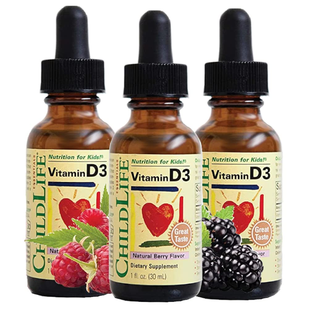 BĒRNU ESSENTIALS D3 vitamīna pilieni - D vitamīna pilieni zīdaiņiem, D vitamīna pilieni zīdaiņiem, D vitamīna pilieni zīdaiņiem, šķidrs D vitamīns bērniem, 1.-3. toddlers, bērni, 500 SV uz vienu pakalpojumu - Dabīgs ogu, 1 Fl Oz (iepakojums no 3)
