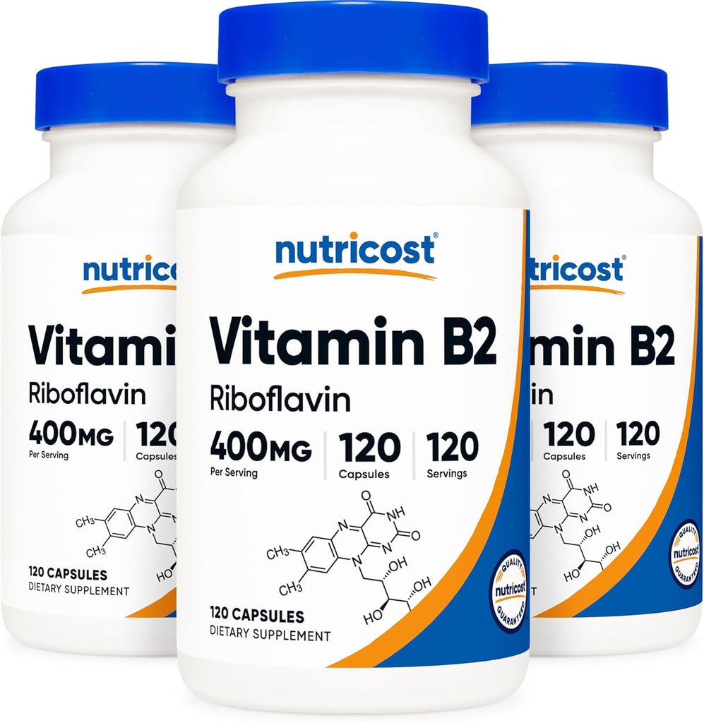 B2 vitamīns (riboflavīns) 400 mg, 120 kapsulas (3 pudeles)