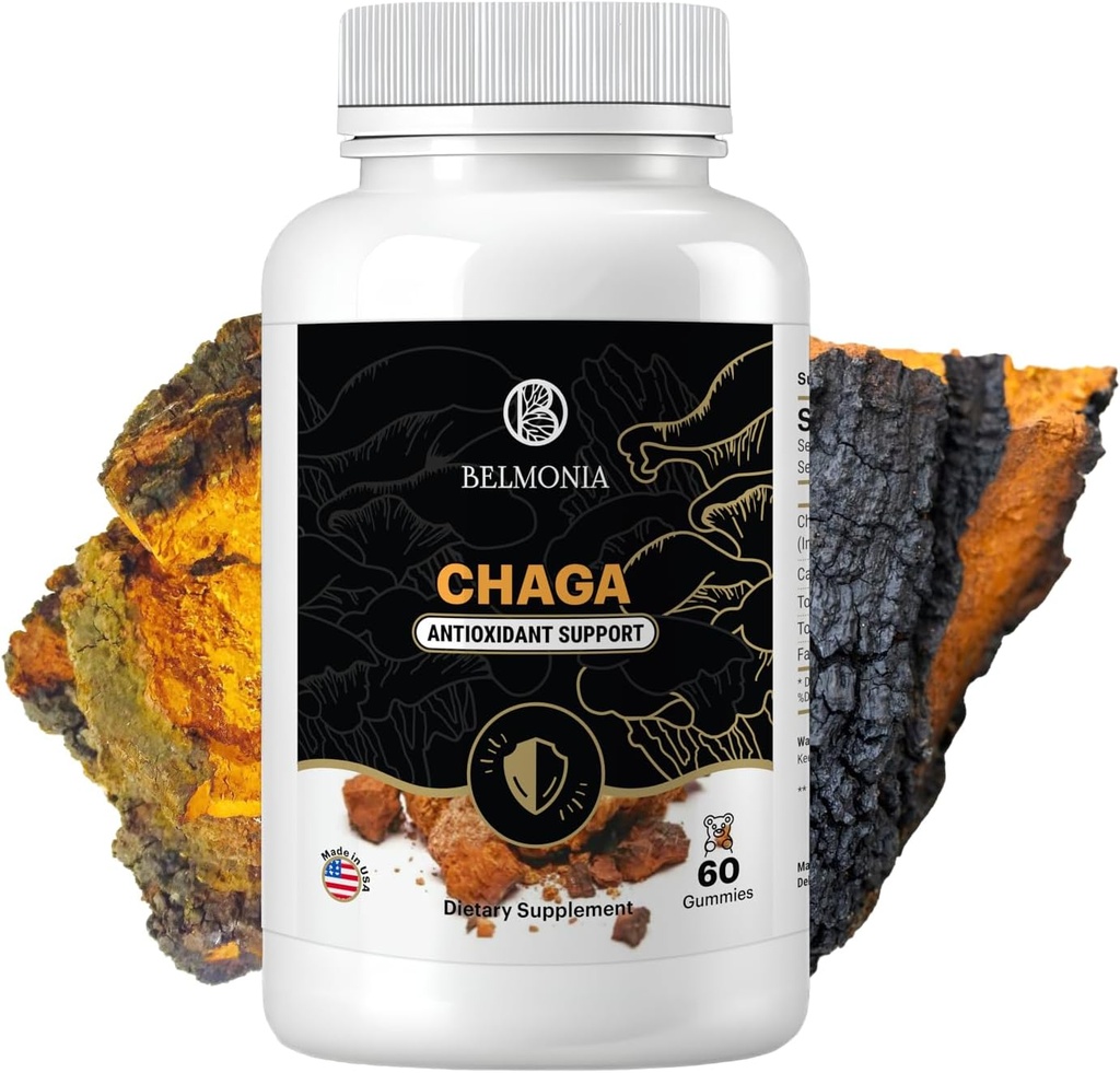 Chaga Mushroom Gumies — antioksidants Imūnsupport Papildinājums - Diētiskās Sēnes Papildinājums - 60 Gumijas - Ražotas ASV - Shroms for Health - Organic Vegan Frendly