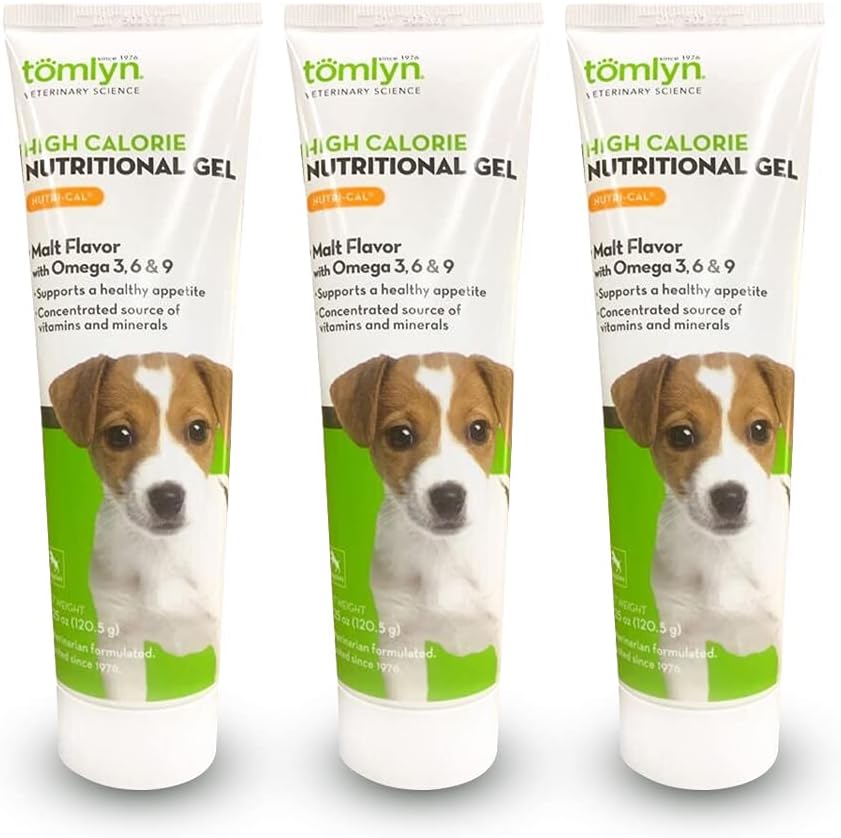 Tomlyn Nutri-Cal Malt-Flavored High-Calorie Uztura gels kucēniem, palīdz atbalstīt veselīgu apetīti sniedzot Extra kalorijas, Vitamīni un minerālvielas garšīgs papildinājums, 4.25oz-3 iepakojums