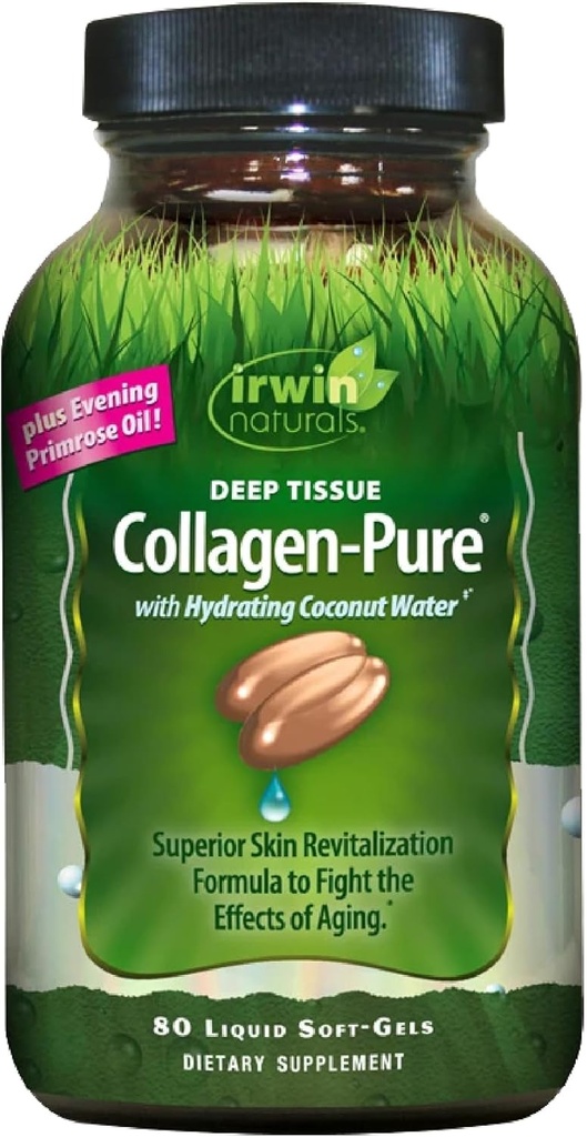 Irwin Naturals Dziļo audu kolagēna-Pure - 80 Šķidrie Softgels - Superior ādas revitalizācija, lai cīnītos ar novecošanās sekas - Ietver hidratēšanu kokosriekstu ūdens un vakara Primrozes eļļa