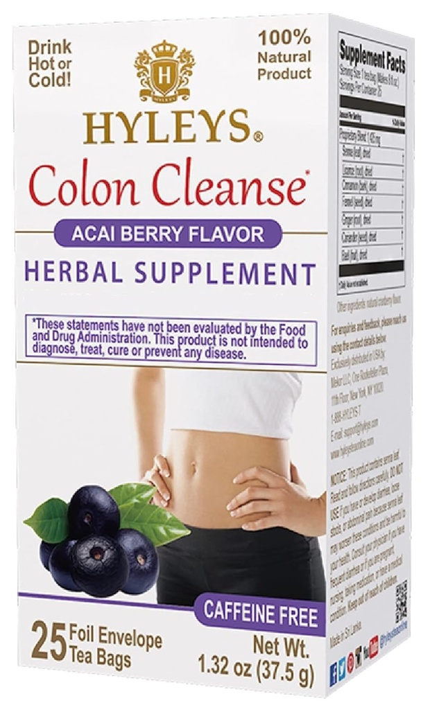 Hyleys Colon tīrīt Tea Acai Berry Flavor - 25 Tējas maisi (12 Iepakojums - 300 Tējas maisi)