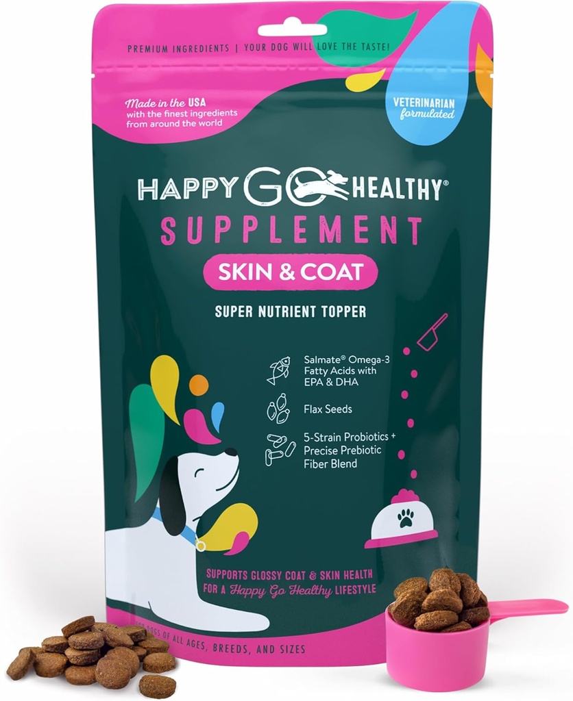 Ādas un apvalka papildinājumi suņiem  -- Dog Nieze Ādas Reliefs & Veicina Shiny Ādas Apvalks suņiem -- Bagātīgs ar Omega 3 All-Natural Sastāvdaļas Garšīgs Kibble Suņu Pārtikas Topper -- 60 Count Pack