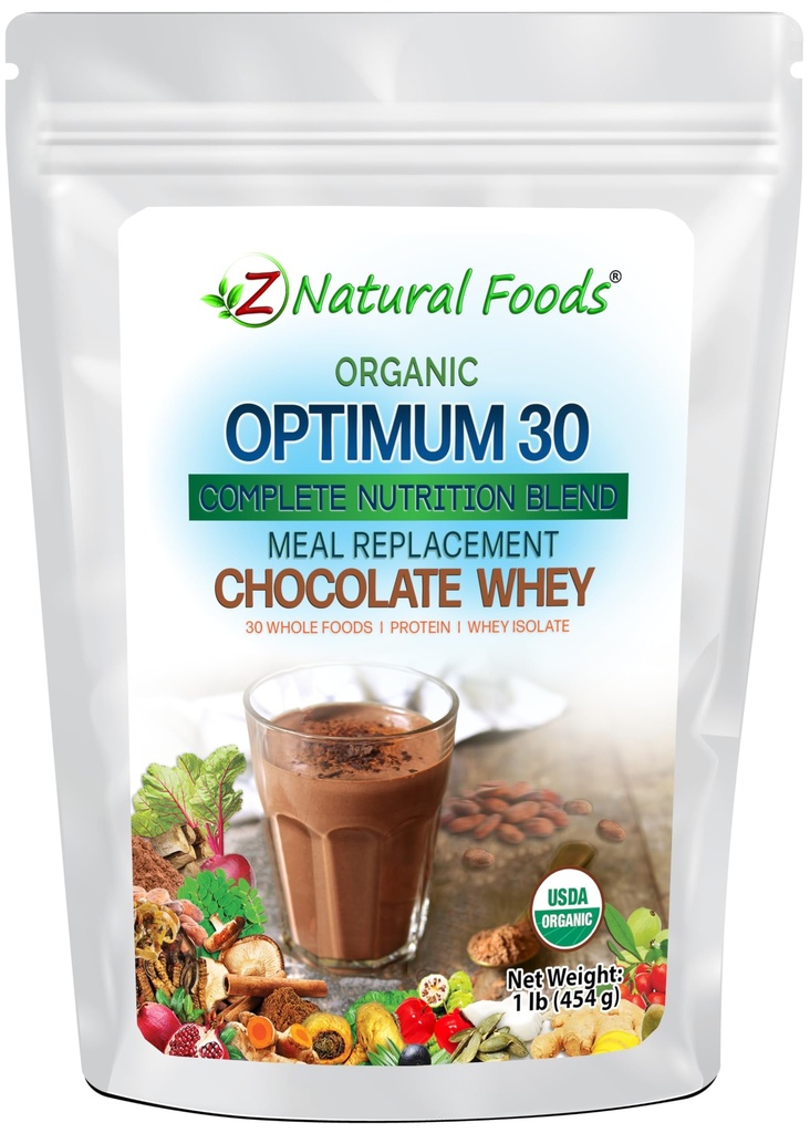 Z Natural Foods Optimum 30 organiskās šokolādes sūkalu aizstājējs pulveris