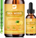 Sea Moss Liquid Drops - Organic Irish Sea Moss Gel ar Spirulina, Bladderwrack, Burdock Root, Pinaple Seamoss Gel papildinājums savienojumam, Detox Cleanse & Digestion Support - 2 Fl Oz, Vegan