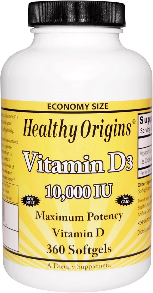 Veselīgas izcelsmes D3 vitamīns Maksimālais stiprums 10 000IU 360 Softgels, kopā 2 iepakojumi