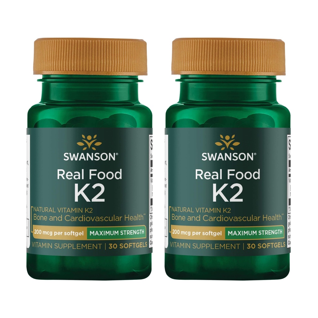 Swanson Maksimālais stiprums K2 vitamīns (Menahinon-7)-vitamīna papildinājums, kas atbalsta sirds un asinsvadu un kaulu veselību-Ražots no japāņu Natto, lai palīdzētu regulēt kalcija (30 Softgels, 200mcg katrs) (2 iepakojums)