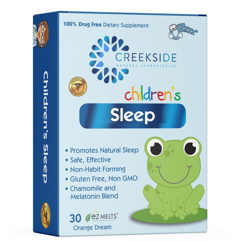Kreekside Naturals Bērnu miegs ar Melatonīnu un kumelītēm, Nulle Cukurs, Vegan, Pediatrician Formulated, Orange Dream Flavor, 30 EZ Melt tabletes