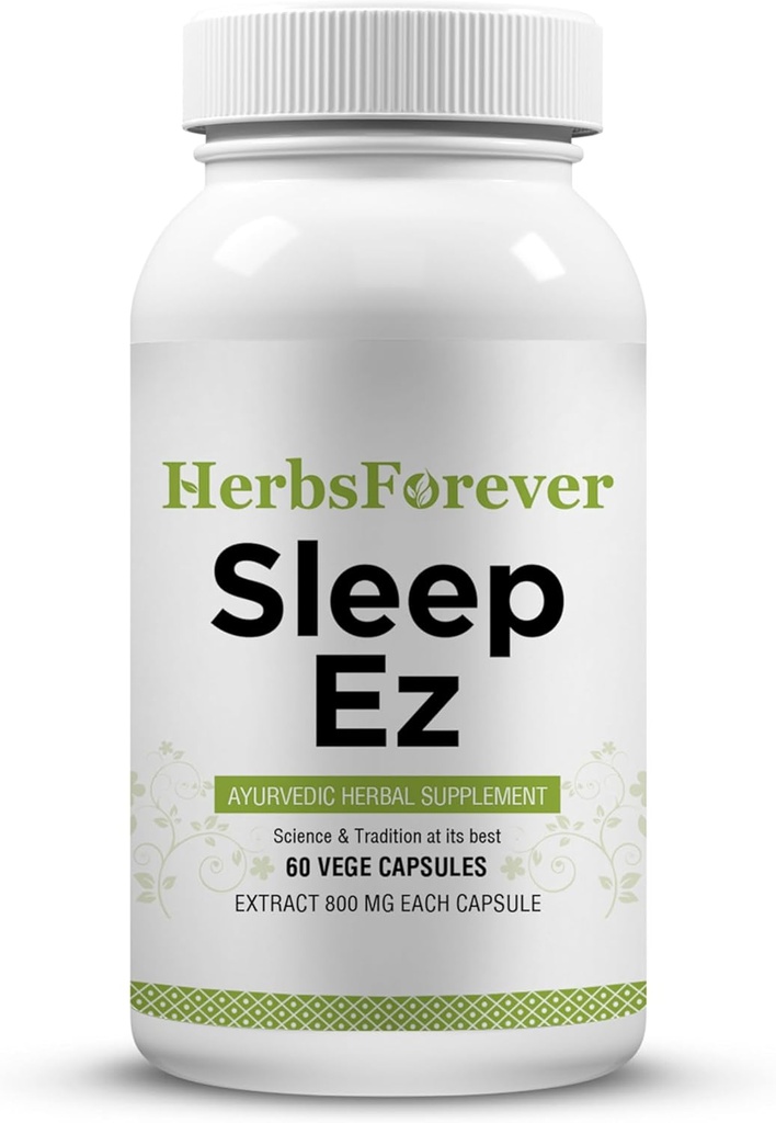 Herbsforever sleep Ez (Sleep Ease) (Ayurvedic augu formula) relaksācijas prāta, ķermeņa un palīdzības Blissful Miega paraugs, 60 vege kapsulas, 800 mg katrs Koncentrēts ekstrakts