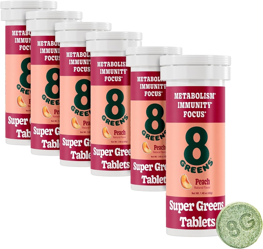 8Zaļās tabletes Superzaļās tabletes ; Superzaļās tabletes Pulveris Superfood, Metabolisms Imunity & Focus, Dienas Zaļie Putojošās tabletes, Organic: Aloe Vera, Spirulina, Chlorella, Persiku, Tube 60 Kalpo.