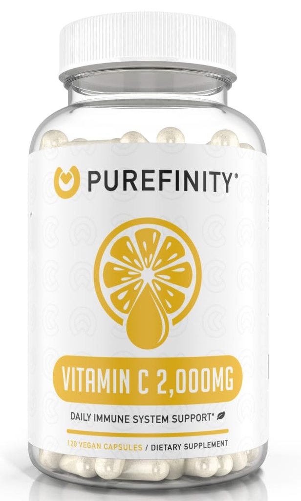 PUREFINITY C vitamīna 2000 mg kapsulas – dubultā stiprums, augsta absorbcija, spēcīgas antioksidanta īpašības, 120 kapsulas (1 mēneša iepakojums)