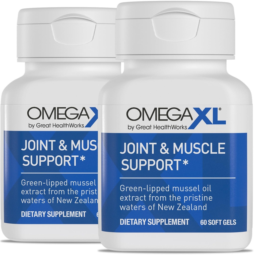 OmegaXL Locītavu atbalsta papildinājums - dabas muskuļu atbalsts, Green Liped Mussel Oil, Soft Gel tabletes, bez zālēm, 60 Count (2 Pack)