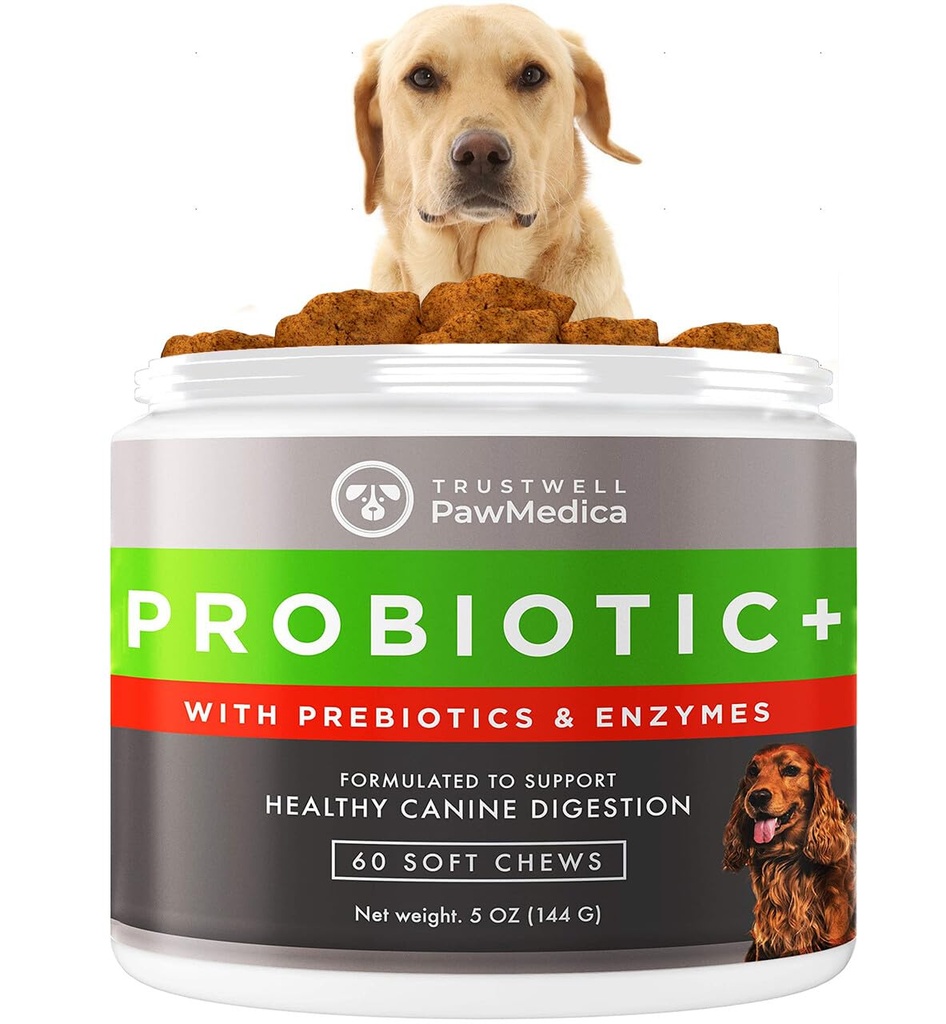 PawMedica Dog Probiotikas un gremošanas enzīmi, Probiotikas suņiem Made in USA, Pet Probiotic Chews suņiem, Prebiotikas un probiotikas Dog Digestive Support, Probiotikas Treats - 60 Dog Probiotic Chews