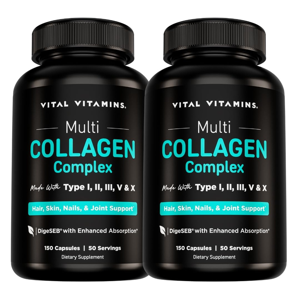 Vitamīni Multikolagēna tabletes sievietēm un vīriešiem (2-Pack) - Hidrolizēti kolagēna peptīdi - I, II, III, V, X tips - Zāles barotne, ne-ĢMO