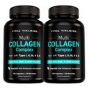 Vitamīni Multikolagēna tabletes sievietēm un vīriešiem (2-Pack) - Hidrolizēti kolagēna peptīdi - I, II, III, V, X tips - Zāles barotne, ne-ĢMO