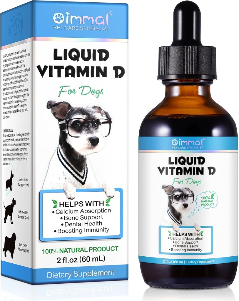D vitamīns suņiem, šķidrs D suņiem, D vitamīnu D pilieni Veicināt kalcija uzsūkšanos, atbalsta Hip & Joint Zobu veselība - Mājdzīvnieku piedevas Šķidrie vitamīni D, Bacon Flavour - 2 Fl Oz