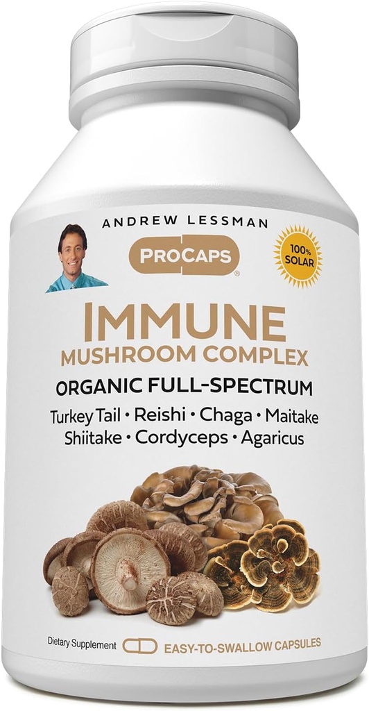 ANDREW LESSMAN Imūnsēņu komplekss 30 kapsulas – Organic Full Spectrum Blend of Seven Sēnes – Atbalsta Veselīga Imūnfunkcija – Nav piedevas. Sēņu kompleksais papildinājums