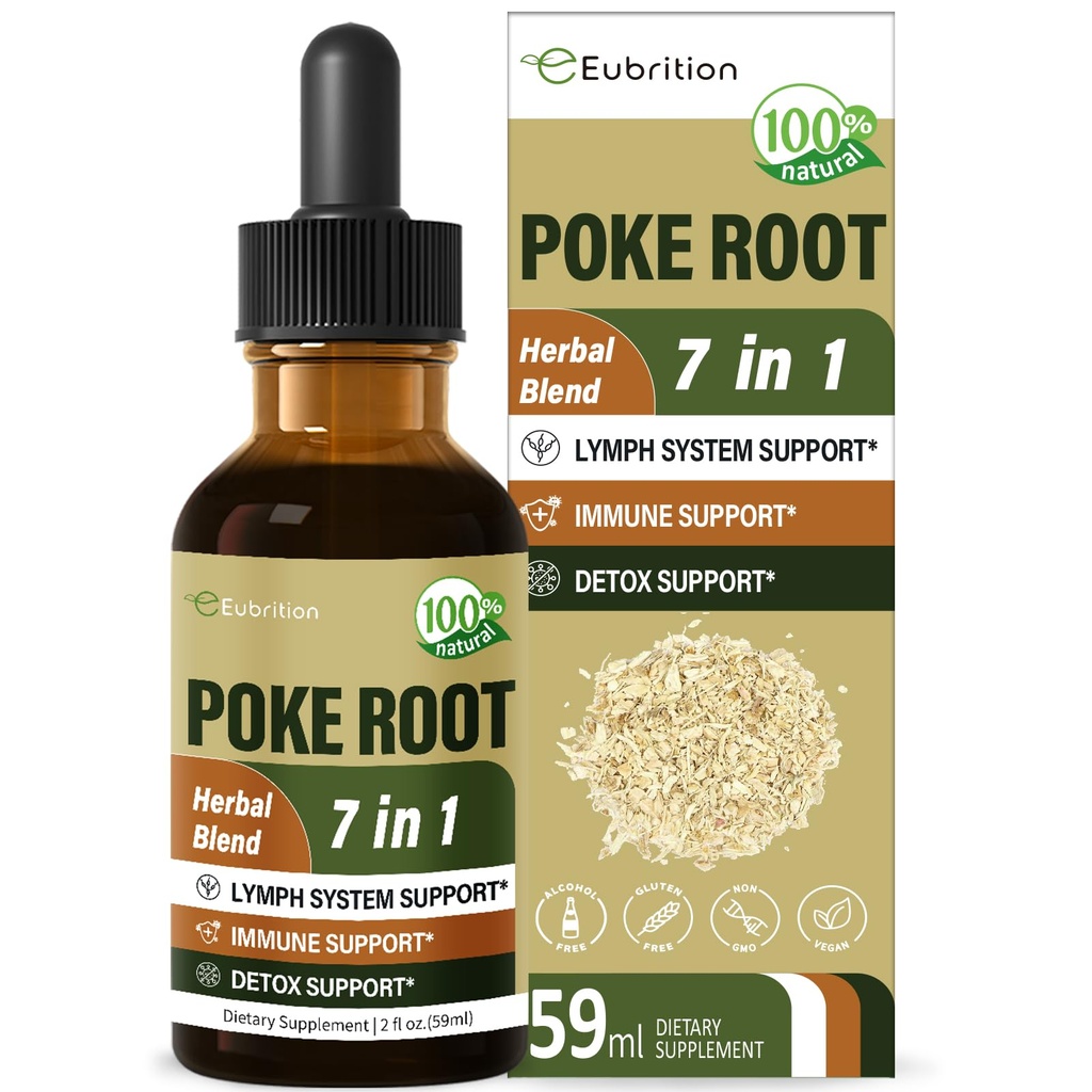 Poke Root Drops Limfas Sistēmu Atbalsta, Limfatiskās Drenāžas Papildinājums Limfadema, 7 in 1 Formula ar Goldenseal ekstraktu Imūnās Atbalsta, Dandelion Detox & Cleanse. 2oz