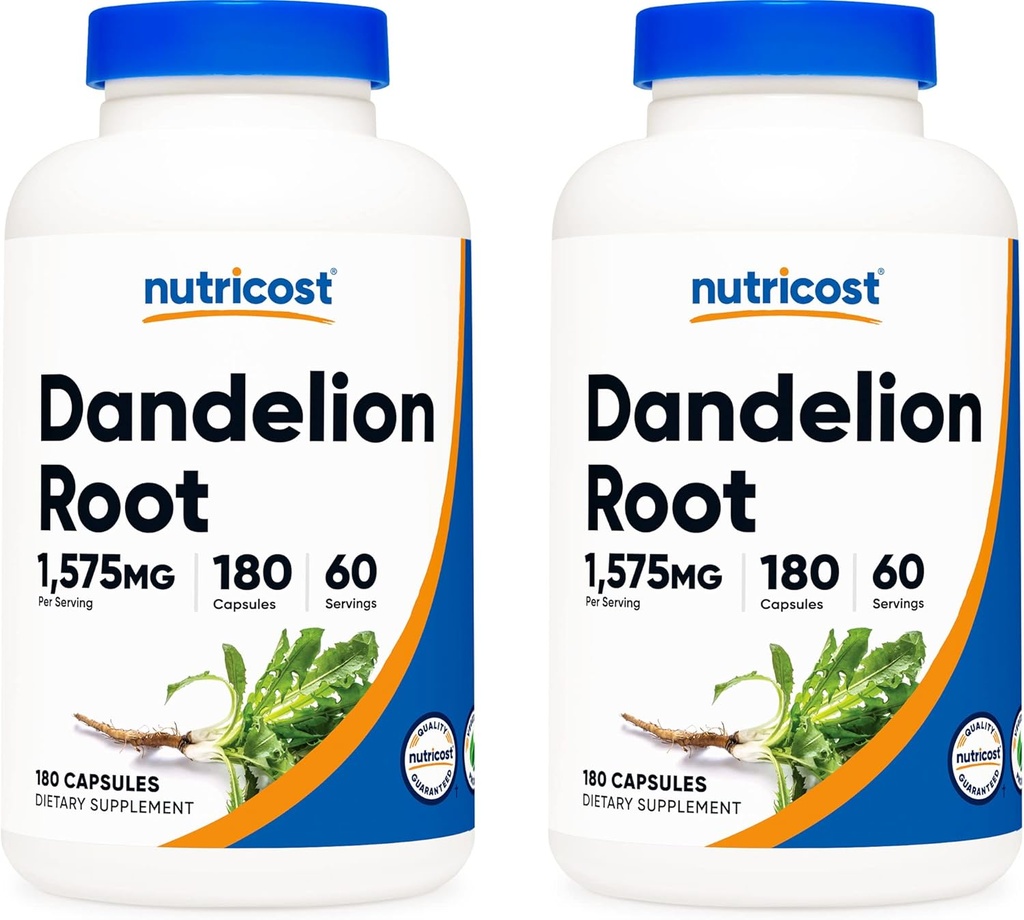 Nutricost Dandelion Root 525mg, 180 Kapsulas (2 pudeles) - 1575mg Pasniedz, nav GMO, bez lipekļa