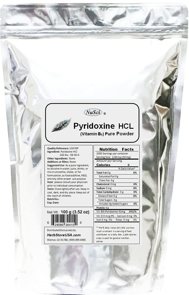 Piridoksīna hidrohlorīds B6 vitamīns Tīrs pulveris 100g (3,52oz)