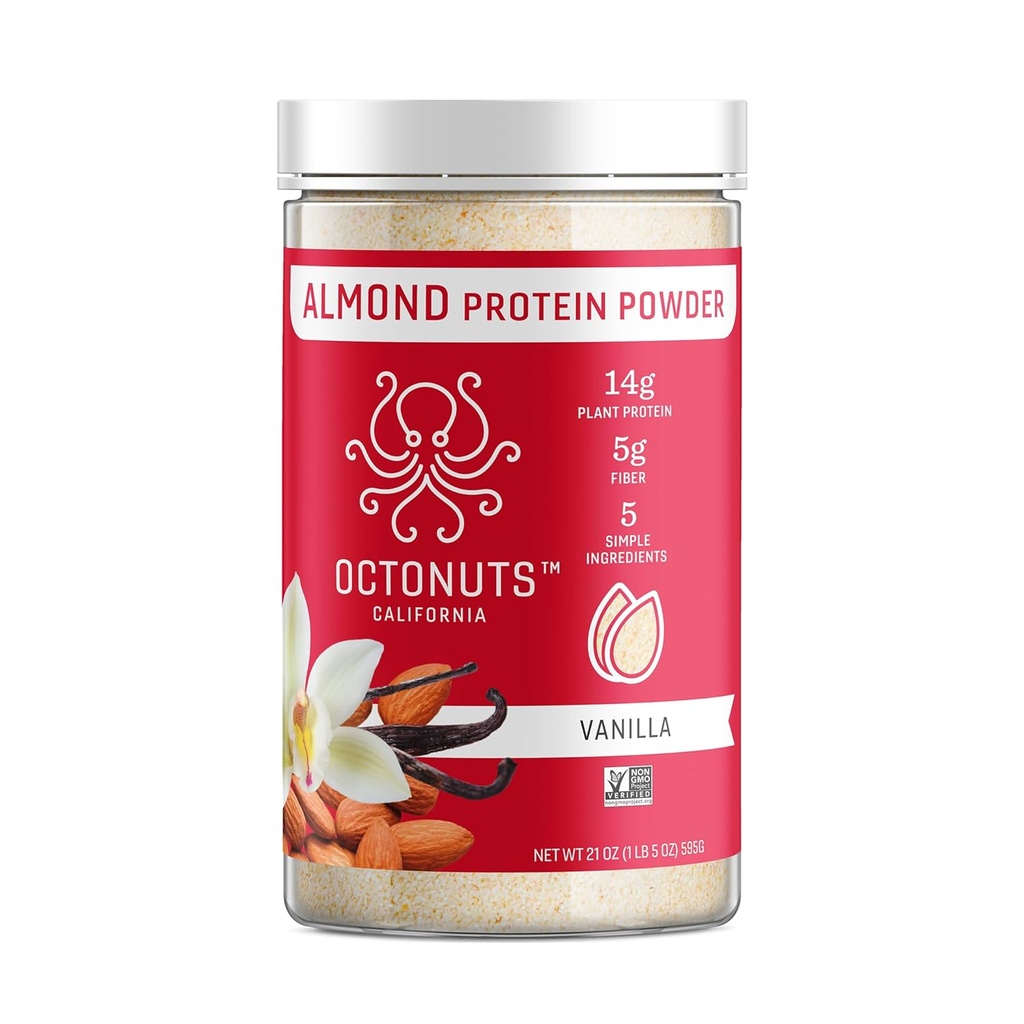 Oktonuts Vanilla Manmond Protein Powder 21oz – augu izcelsmes vegana proteīns – tīrs zems ogļhidrātu Blend ar 14g olbaltumvielu, 5g Fiber – Keto, Paleo, bez lipekļa, ne-piena – ideāli piemērots sakratīšanas, gludināšanas vai cepšanas