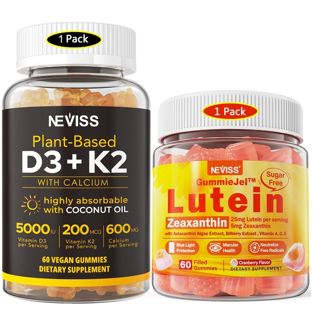NEVISS Bezcukura luteīns Gumies 60 Grāfis + vitamīns D3 Gumies 60 Grāfis