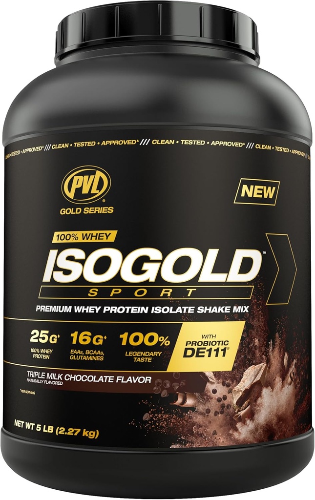 PVL zelta sērija - 100% sūkalu ISOGOLD Sport - Premium sūkalu proteīns Izolāts Shake Mix - 5 LB - Triple Chocolate