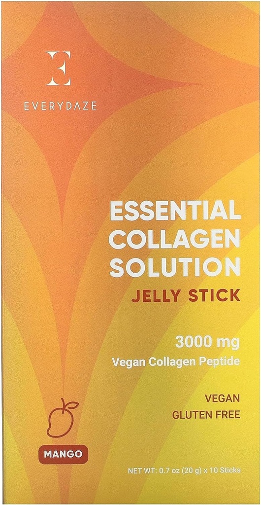 EVERYDAZE Essential Collagen Solution Jelly Stick - Vegāns Kolagēns Peptīds - Mango 10 Iepakojumi - Matu, ādas, Nagu, Skaistums, Kaulu -- Vitamīni, Minerāli, Antioksidanti vīriešiem un sievietēm