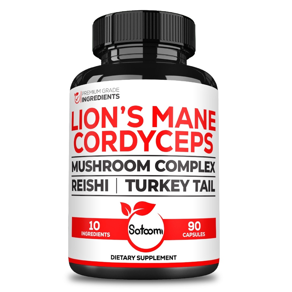 Satoomi 10in1 Cordyceps Sēnes Papildinājums - Blended with Lions Mane, Turcija Astes sēnes, Reiši Sēnes & Citi - 90 Kapsulas 90 Kalpošanas Piedāvājums